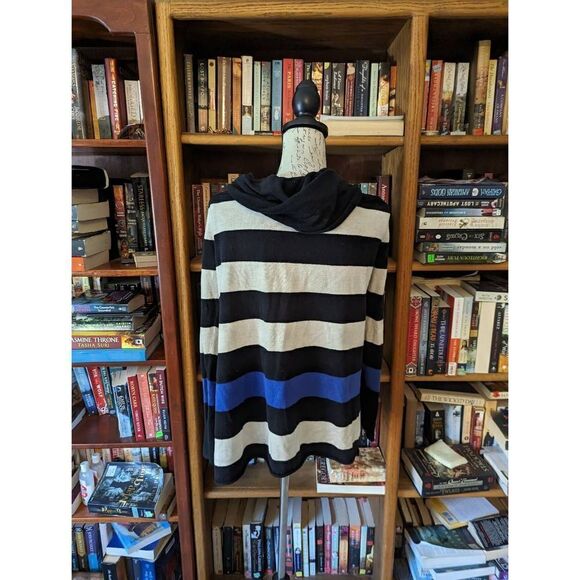 Gap striped black white and blue open cardigan sz m - Picture 2 of 5